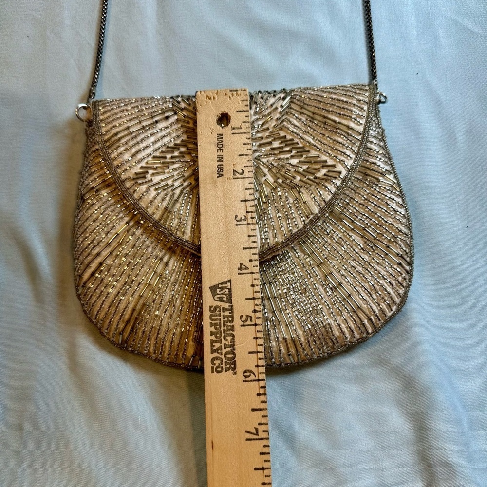 Vintage Vanessa Beaded Evening Bag Purse Gold Silver Art Deco Clutch China - Picture 8 of 10